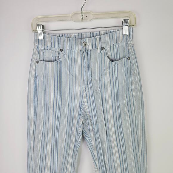 🦃 American Eagle AE High Waisted Stretch Mom Jeans Striped Blue White 0 Reg - Picture 7 of 16